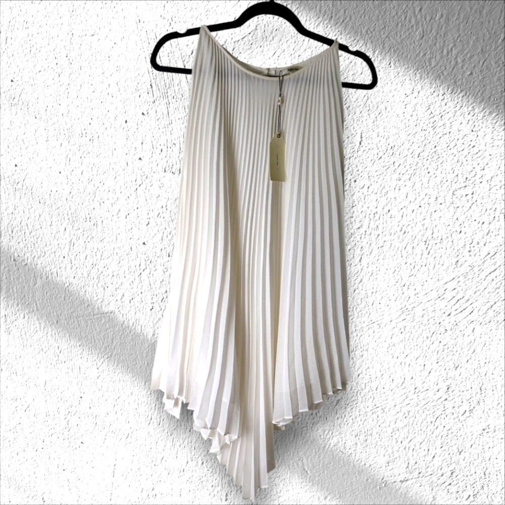 Sophie Max Sleeveless Dress Summer Lara Midi Ivory White Pleated Asymmetrical XL